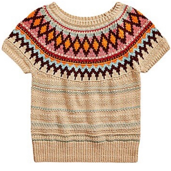 POLO Ralph Lauren Jacquard Knit Cap Sleeve Neutral Fair Isle Style Sweater XL - Picture 4 of 13